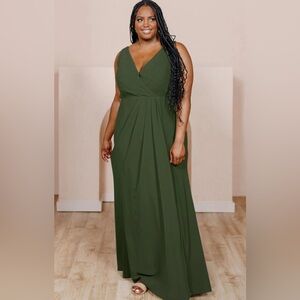 Revelry Blair Chiffon Bridesmaid Dress in Deep Olive (950)